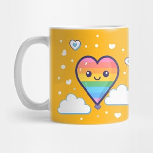 Cute Kawaii Heart with Rainbow Pride and Clouds Mug